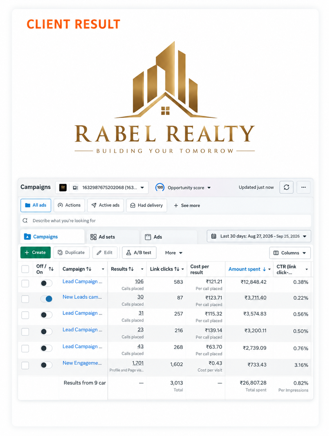Rebel Realty Meta Ads campaign performance